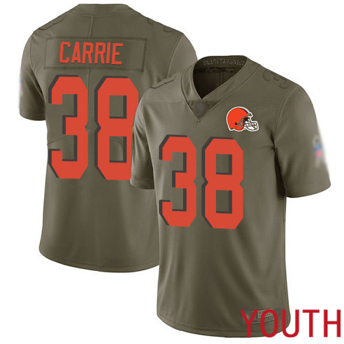 Cleveland Browns T J Carrie Youth Olive Limited Jersey #38 NFL Football 2017 Salute To Service->youth nfl jersey->Youth Jersey